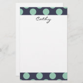 Monogram Navy Blue Mint Green Polka Dot Pattern Briefpapier (Voorkant / Achterkant)