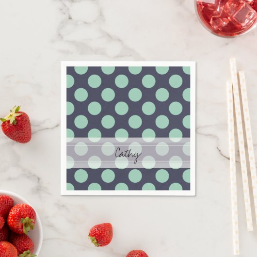 Monogram Navy Blue Mint Green Polka Dot Pattern Servetten (Insitu)