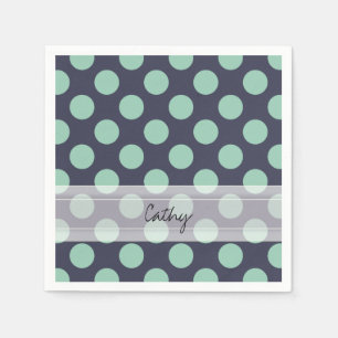 Monogram Navy Blue Mint Green Polka Dot Pattern Servetten