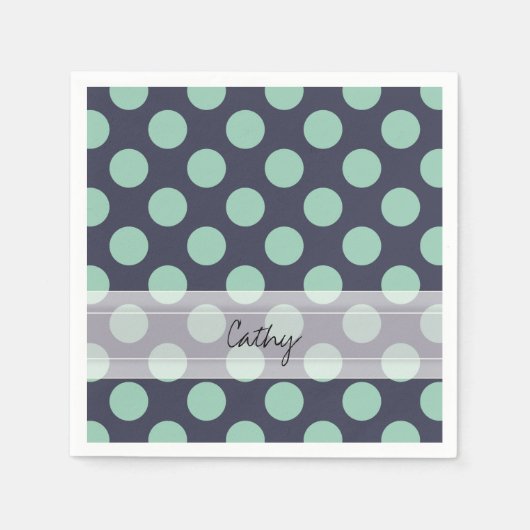 Monogram Navy Blue Mint Green Polka Dot Pattern Servetten (Voorkant)