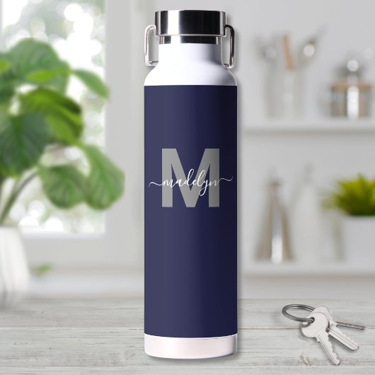 Monogram Navy Blue Name Waterfles