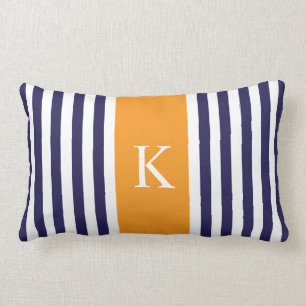 Monogram Navy Blue Oranje Stripes Kussen