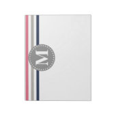 Monogram Navy Blue Pink Striped Pattern Notitieblok (Gedraaid)