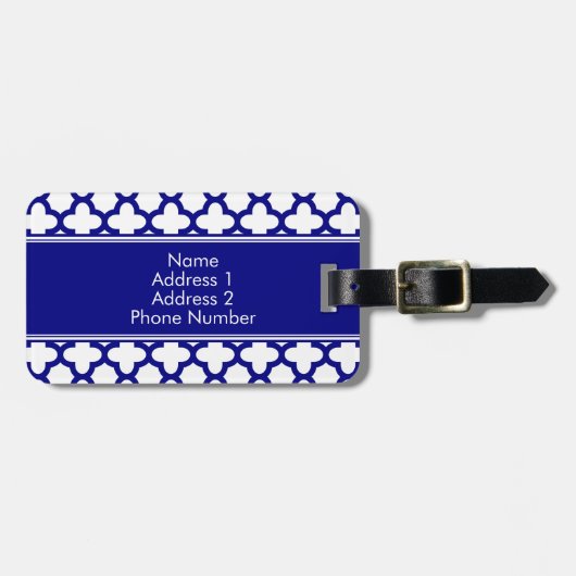 Monogram Navy Blue Quatrefoil Pattern Bagagelabel (Voorkant horizontaal)