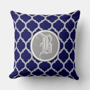 Monogram Navy Blue Quatrefoil Pattern Kussen