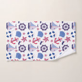 Monogram Navy Blue Red Nautical Pattern Bad Handdoek (Handdoek)