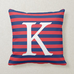 Monogram Navy Blue & Red Stripes Kussen