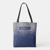 Monogram Navy Blue Silver Glam Glitter Draagtas (Achterkant)