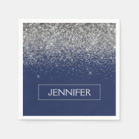 Monogram Navy Blue Silver Glam Glitter