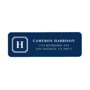 Monogram Navy Blue Square Lijst Curved Corners Etiket