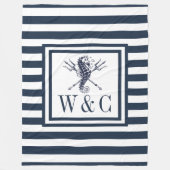 Monogram Navy Blue Stripe Nautical Seahorse Fleece Deken (Voorkant)