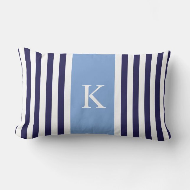 Monogram Navy Blue Stripes Kussen (Voorkant)