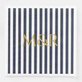 Monogram Navy Blue Stripes Striped Wedding Servet (Voorkant)