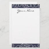 Monogram Navy Blue Whimsical Ikat Floral Pattern Briefpapier (Voorkant / Achterkant)