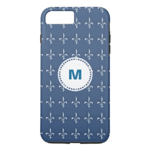 Monogram Navy Blue White Anchors iPhone 8 Plus / 7 Plus Hoesje