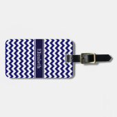 Monogram Navy Blue White Chevron Navy Bagagelabel (Voorkant horizontaal)