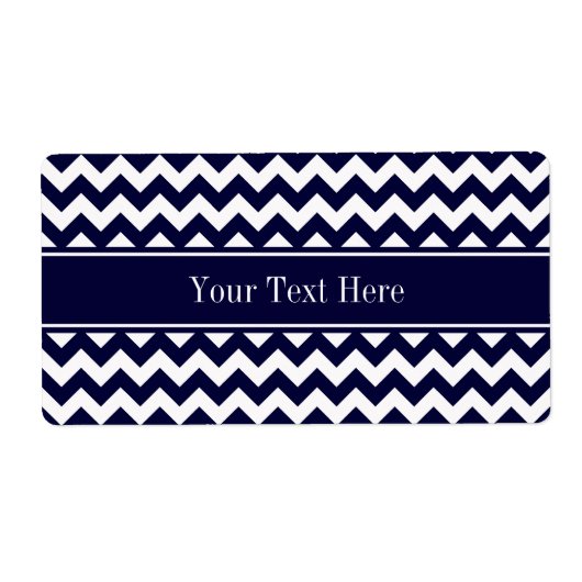 Monogram Navy Blue White Chevron Navy Etiket (Voorkant)