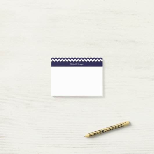 Monogram Navy Blue White Chevron Navy Post-it® Notes (Op bureau)