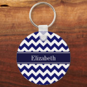 Monogram Navy Blue White Chevron Navy Sleutelhanger (Voorkant)