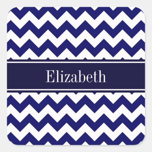 Monogram Navy Blue White Chevron Navy Vierkante Sticker (Voorkant)