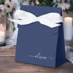 Monogram Navy Blue White Girly Naam Modern Bedankdoosjes