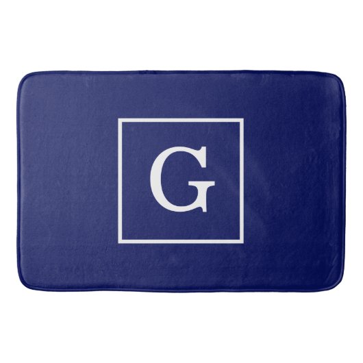Monogram Navy Blue White Initiaal Badmat (Voorkant)
