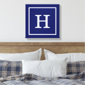 Monogram Navy Blue White Initiaal Canvas Afdruk (Insitu (Slaapkamer))