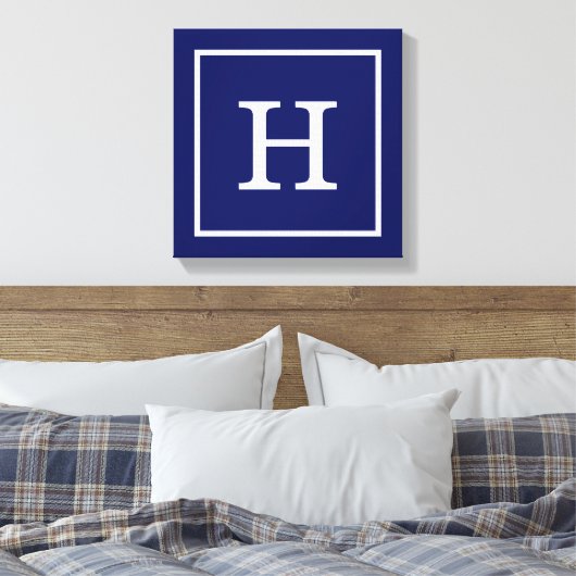Monogram Navy Blue White Initiaal Canvas Afdruk (Insitu (Slaapkamer))