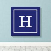 Monogram Navy Blue White Initiaal Canvas Afdruk (Insitu (Houten vloer))