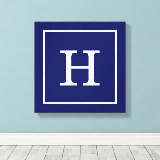 Monogram Navy Blue White Initiaal Canvas Afdruk (Insitu (Houten vloer))