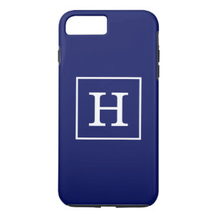 Monogram Navy Blue White Initiaal iPhone 8 Plus / 7 Plus Hoesje