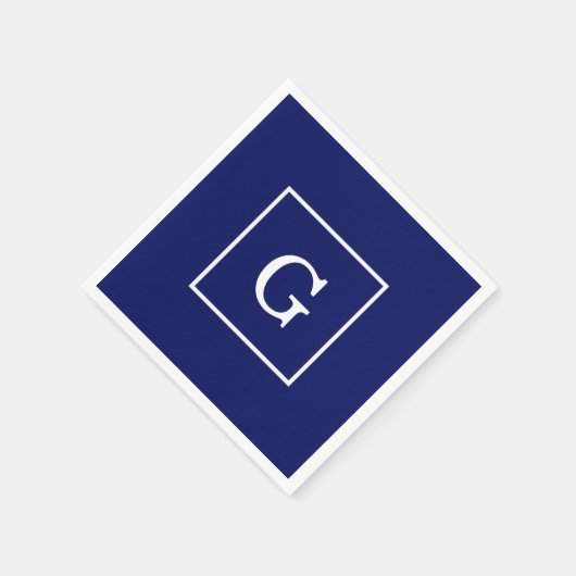 Monogram Navy Blue White Initiaal Servetten (Hoek)