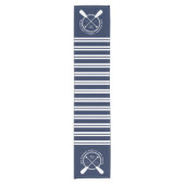 Monogram Navy Blue White Nautical Lake House Korte Tafelloper (Voorkant)