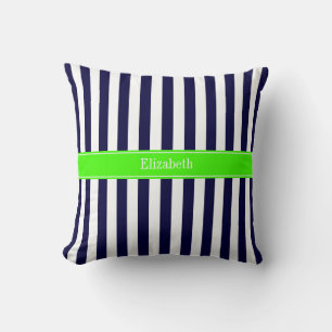 Monogram Navy Blue White Stripe Limoen Kussen