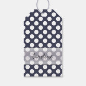 Monogram Navy Blue White Trendy Polka Dot Pattern Cadeaulabel (Voorkant)