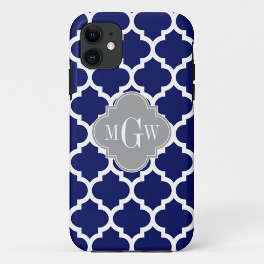 Monogram Navy Blue Whoos Moroccan #5 Gray 3 Initia Case-Mate iPhone Case (Achterkant)