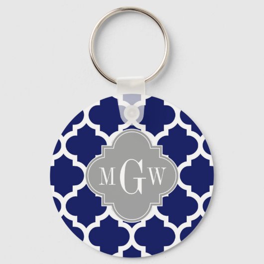 Monogram Navy Blue Whoos Moroccan #5 Gray 3 Initia Sleutelhanger (Voorkant)