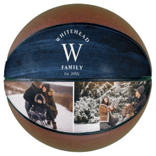 Monogram Navy Blue Wood Foto Collage Basketbal