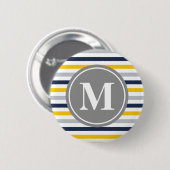 Monogram Navy Blue Yellow Striped Pattern Ronde Button 5,7 Cm (Voorkant /achterkant)