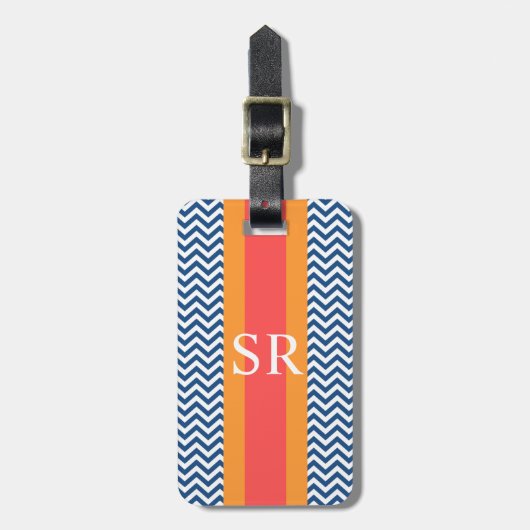 Monogram Navy Chevron Bagagelabel (Voorkant verticaal)