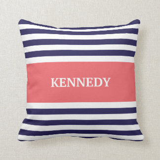 Monogram Navy Coral Stripes Kussen
