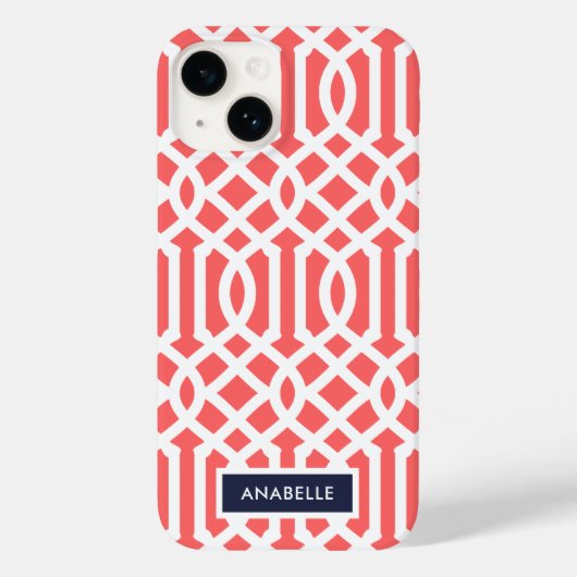Monogram Navy en Coral Trellis Case-Mate iPhone Case (Achterkant)