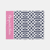Monogram Navy en Pink Trellis | bewerkbare kleuren Fleece Deken (Voorkant (Horizontaal))