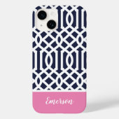 Monogram Navy en Pink Trellis Case-Mate iPhone Case (Achterkant)