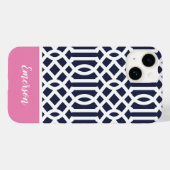 Monogram Navy en Pink Trellis Case-Mate iPhone Case (Achterkant (horizontaal))