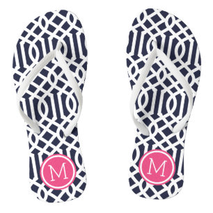 Monogram Navy en Pink Trellis Teenslippers