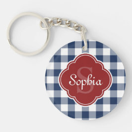 Monogram Navy Gingham Red Quatrefoil Sleutelhanger