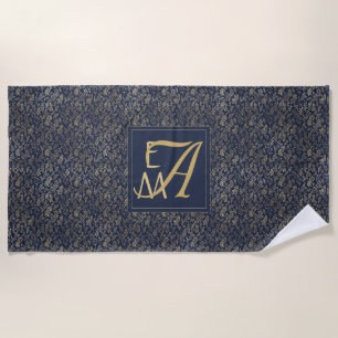 Monogram Navy Gold Leaf Passen getrouwd Home Decor Strandlaken