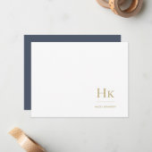 Monogram Navy Gold Simple Elegant Social Notecard Notitiekaartje (Voorkant / Achterkant in situ)