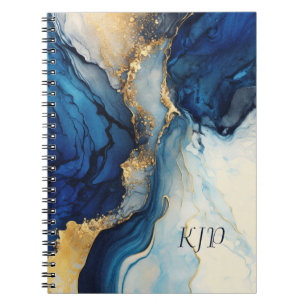 Monogram Navy Goud Alcohol Inkt Waterverf Spetter Notitieboek